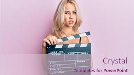  Presentation with clapboard - PPT layouts featuring beautiful-caucasian-blonde-girl-holding background and a lemonade colored foreground