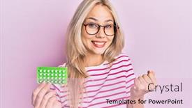  Presentation with control - Beautiful PPT theme featuring beautiful-caucasian-blonde-girl-holding backdrop and a lemonade colored foreground