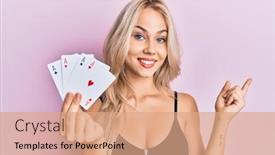  Presentation with poker - Amazing presentation having beautiful-caucasian-blonde-girl-holding backdrop and a coral colored foreground