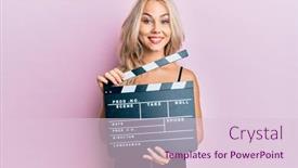  Presentation with clapboard - Theme featuring beautiful-caucasian-blonde-girl-holding background and a lemonade colored foreground