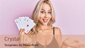  Presentation with poker - Slides with beautiful-caucasian-blonde-girl-holding background and a coral colored foreground