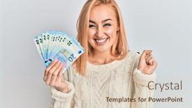  Presentation with blonde holds a magnifying glass - Cool new theme with beautiful-caucasian-blonde-woman-holding backdrop and a lemonade colored foreground