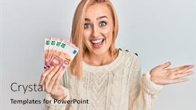  Presentation with achievement - Cool new PPT theme with beautiful-caucasian-blonde-woman-holding backdrop and a lemonade colored foreground
