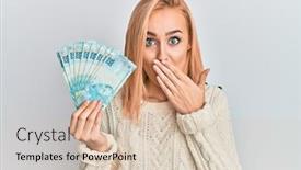  Presentation with mouth - Beautiful PPT layouts featuring beautiful-caucasian-blonde-woman-holding backdrop and a lemonade colored foreground
