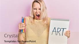  Presentation with color pencils - Slide deck featuring beautiful-caucasian-blonde-woman-holding background and a lemonade colored foreground