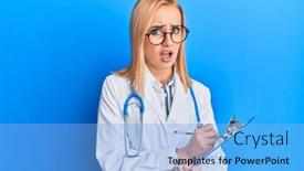  Presentation with clipboard stethoscope - PPT layouts featuring beautiful-caucasian-blonde-woman-wearing background and a light blue colored foreground