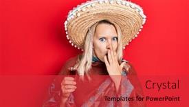  Presentation with tequila - Cool new PPT layouts with beautiful-caucasian-blonde-woman-wearing backdrop and a red colored foreground
