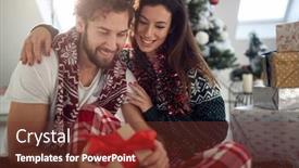  Presentation with christmas presents - Beautiful slides featuring beautiful-caucasian-couple-opening-christmas backdrop and a tawny brown colored foreground