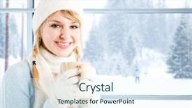  Presentation with ski - Cool new presentation theme with beautiful caucasian girl drinking hot backdrop and a sky blue colored foreground