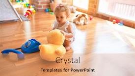  Presentation with infant - Beautiful slide set featuring cuddling stuffed animal at kindergarten backdrop and a coral colored foreground