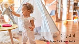  Presentation with infant - Cool new PPT layouts with stuffed animal at kindergarten backdrop and a coral colored foreground