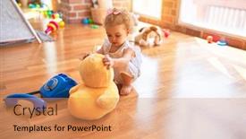  Presentation with infant - Audience pleasing PPT layouts consisting of beautiful-caucasian-infant-playing backdrop and a coral colored foreground