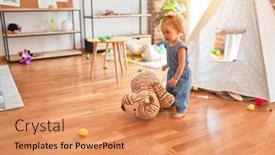  Presentation with infant - Theme having beautiful-caucasian-infant-playing background and a coral colored foreground