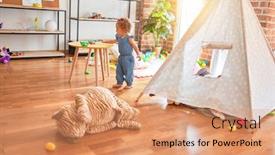  Presentation with infant - Audience pleasing theme consisting of beautiful-caucasian-infant-playing backdrop and a coral colored foreground