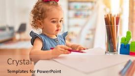  Presentation with infant - Audience pleasing PPT theme consisting of beautiful-caucasian-infant-playing backdrop and a lemonade colored foreground