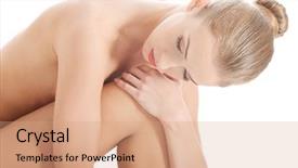  Presentation with woman body - PPT theme enhanced with beautiful caucasian naked woman's body isolated on white background and a coral colored foreground