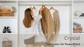  Presentation with clothes - Slide deck with beautiful-caucasian-nice-girl-choosing background and a coral colored foreground
