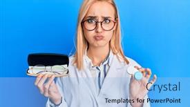  Presentation with air - Slide set having beautiful-caucasian-oculist-woman-holding background and a light blue colored foreground