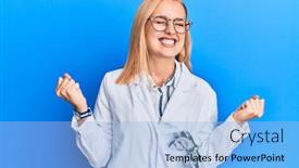  Presentation with optometry - PPT theme enhanced with beautiful-caucasian-oculist-woman-wearing background and a light blue colored foreground