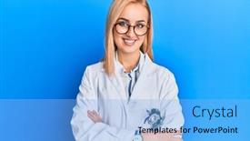  Presentation with optometry - Presentation design consisting of beautiful-caucasian-oculist-woman-wearing background and a light blue colored foreground