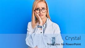  Presentation with optometry - Audience pleasing presentation consisting of beautiful-caucasian-oculist-woman-wearing backdrop and a light blue colored foreground