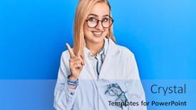  Presentation with optometry - Amazing slide deck having beautiful-caucasian-oculist-woman-wearing backdrop and a light blue colored foreground