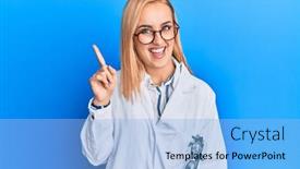  Presentation with optometry - Presentation theme featuring beautiful-caucasian-oculist-woman-wearing background and a light blue colored foreground