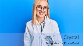  Presentation with optometry - Amazing presentation having beautiful-caucasian-oculist-woman-wearing backdrop and a light blue colored foreground