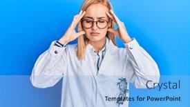  Presentation with optometry - Theme with beautiful-caucasian-oculist-woman-wearing background and a light blue colored foreground