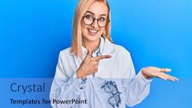  Presentation with optometry - PPT theme featuring beautiful-caucasian-oculist-woman-wearing background and a light blue colored foreground