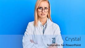  Presentation with optometry - Theme consisting of beautiful-caucasian-oculist-woman-wearing background and a light blue colored foreground