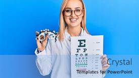  Presentation with optometry - Colorful PPT layouts enhanced with beautiful-caucasian-optician-woman-holding backdrop and a light blue colored foreground
