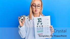  Presentation with optometry - Presentation theme consisting of beautiful-caucasian-optician-woman-holding background and a light blue colored foreground