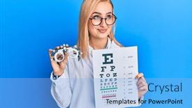 Presentation with optometry - Cool new theme with beautiful-caucasian-optician-woman-holding backdrop and a light blue colored foreground