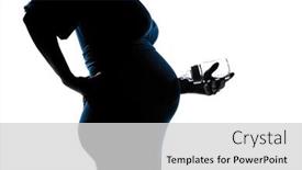  Presentation with baby bottle - Slide deck with beautiful caucasian pregnant woman holding baby bottle in silhouette on studio isolated white background background and a light gray colored foreground