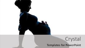  Presentation with pregnant - Cool new theme with beautiful caucasian pregnant woman in full length silhouette on studio isolated white background backdrop and a light gray colored foreground