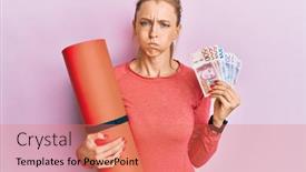  Presentation with swedish - Beautiful presentation design featuring beautiful-caucasian-sports-woman-holding backdrop and a coral colored foreground