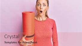  Presentation with sports - Beautiful presentation featuring beautiful-caucasian-sports-woman-holding backdrop and a coral colored foreground