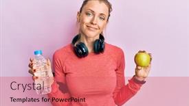  Presentation with simple green - Colorful PPT theme enhanced with beautiful-caucasian-sports-woman-holding backdrop and a coral colored foreground
