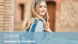  Presentation with student - PPT theme consisting of beautiful-caucasian-student-teenager-smiling background and a light blue colored foreground