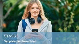  Presentation with student - Audience pleasing presentation theme consisting of beautiful-caucasian-student-teenager-smiling backdrop and a teal colored foreground