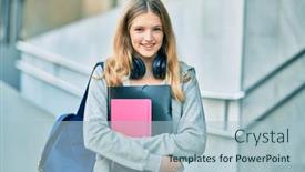  Presentation with student - PPT theme consisting of beautiful-caucasian-student-teenager-smiling background and a light blue colored foreground