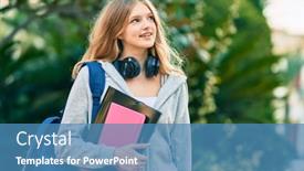  Presentation with student - Audience pleasing PPT theme consisting of beautiful-caucasian-student-teenager-smiling backdrop and a teal colored foreground