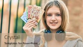  Presentation with canadian - Colorful slide set enhanced with beautiful-caucasian-student-teenager-using backdrop and a coral colored foreground