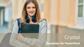  Presentation with student - PPT theme enhanced with beautiful-caucasian-student-teenager-using background and a coral colored foreground