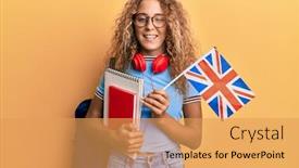  Presentation with student exchange - Slides enhanced with beautiful-caucasian-teenager-girl-exchange background and a yellow colored foreground