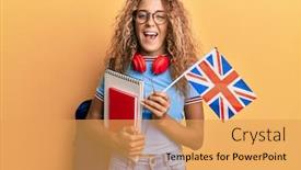  Presentation with student exchange - Slides having beautiful-caucasian-teenager-girl-exchange background and a yellow colored foreground