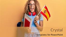  Presentation with student exchange - Presentation design consisting of beautiful-caucasian-teenager-girl-exchange background and a yellow colored foreground