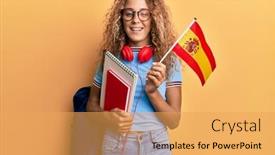  Presentation with student exchange - Audience pleasing PPT theme consisting of beautiful-caucasian-teenager-girl-exchange backdrop and a yellow colored foreground