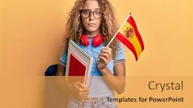  Presentation with student exchange - Slides featuring beautiful-caucasian-teenager-girl-exchange background and a yellow colored foreground